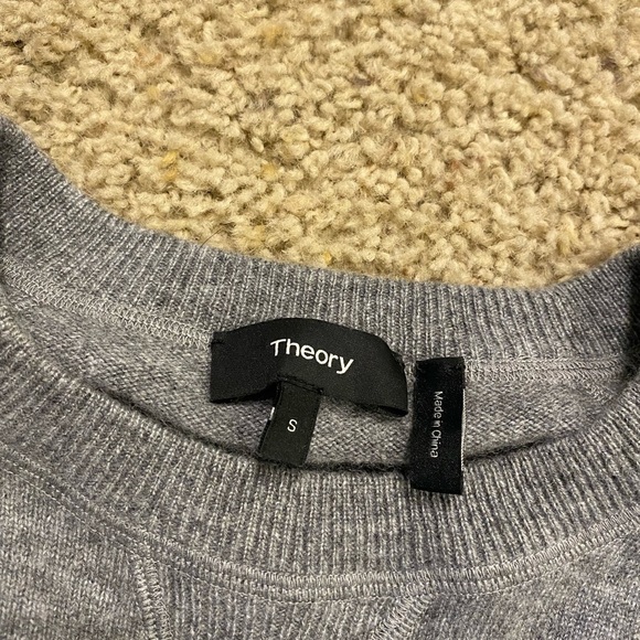 Theory Athletic Stripe Crew Neck Cashmere Sweater Grey Size S Pullback Top - Picture 4 of 8